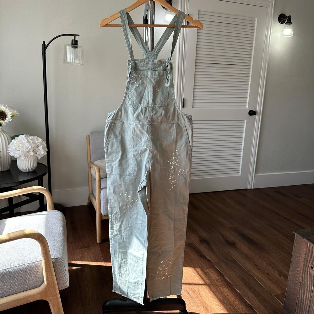 Womens American Eagle Aerie Green Paint Splatter Overall One Piece XS NWT